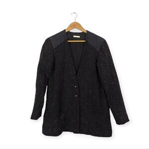 By Zoé Black Wool Blend V-Neck Button Front Coat
